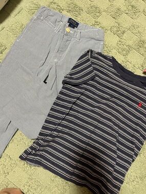 Polo by Ralph Lauren Navy & White Striped Tee with Red Pony